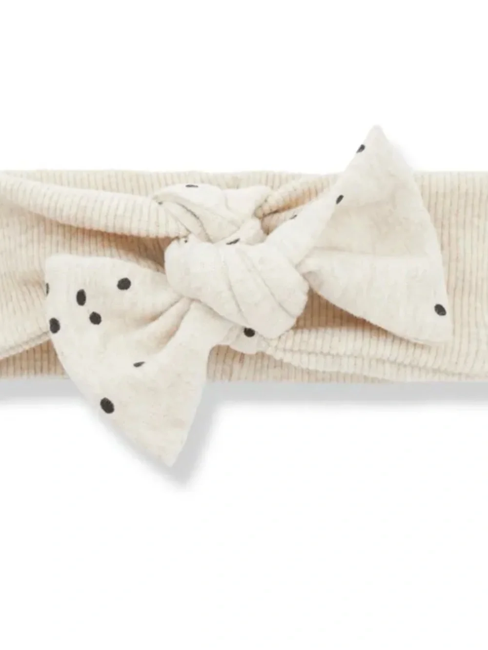 Baby Neutral Beige Knot Headband with Polka Dot Accent